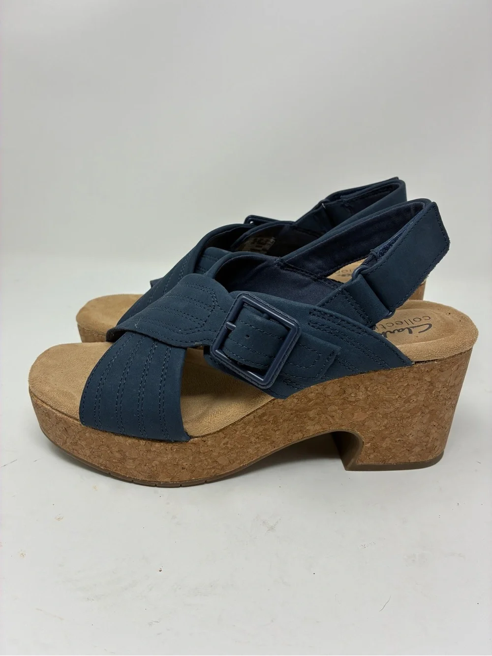 Clarks Collection Women’s Navy Crisscross Cork Platform Sandals 7